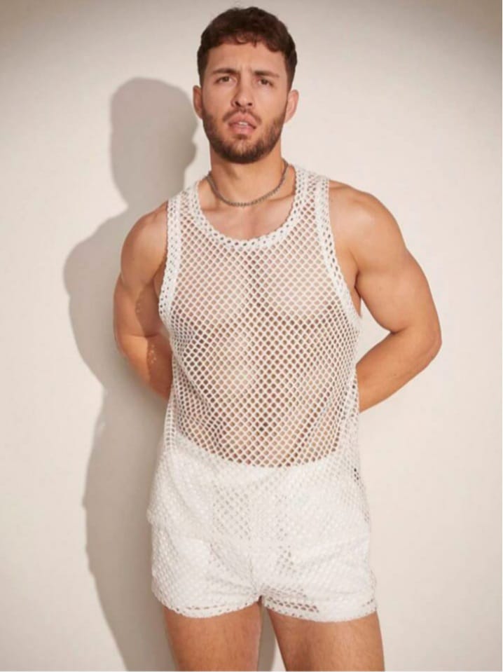 Men's Casual Mesh Sleepwear Tank Top & Short Set